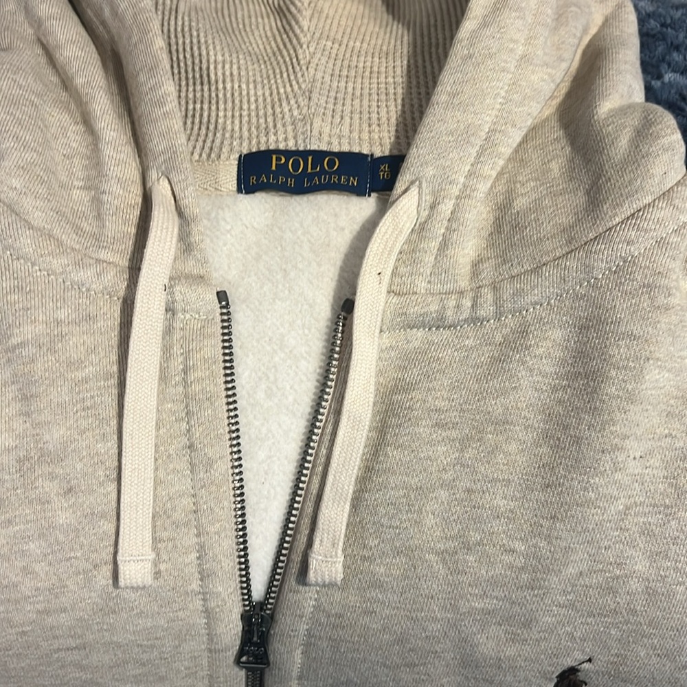 Polo by Ralph Lauren Men's Cream Full Zip Thick Lined Hoodie - Picture 3 of 9